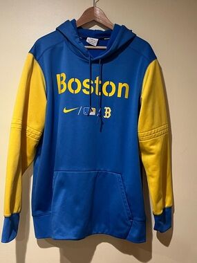 Nike Red Sox Blue Yellow On-Field Therma-Fit Hoodie Collectible Blue Yellow MLB
